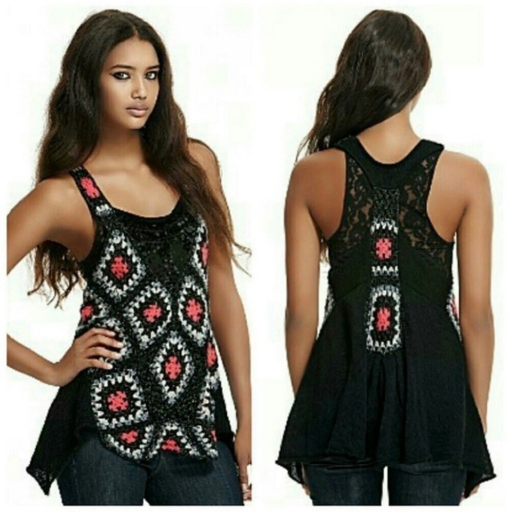 Free People Grandmas Love Trapeze Crochet Tank Top